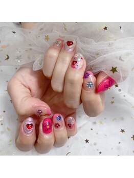 エム 新大久保店(M)/キラキラフラワーネイル