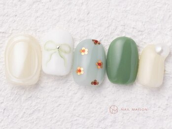 ネイルメゾン 新宿店(NAIL MAISON)/ぷっくりリボンオーロラ花¥7800