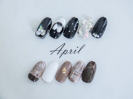 リボン　ツイードネイル