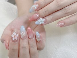 夏マーメイド立体フラワーネイル