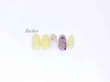 ネイルサロンリシェ 烏丸御池(Recher)/ふんわりイエロー　押花デザイン