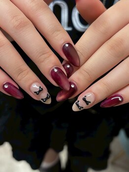 ネイルサロンアンドスクール ベル(Belle)/ボルドー×ミニリボン