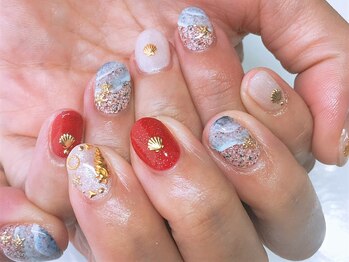 ヨロ(YOLO)/海ネイル/夏/シェル/砂浜