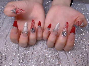 スノーネイルサロン 新宿店(Snow nail salon)/赤フレニュアンスビジュー