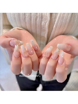 nail salon popo 新宿三丁目2号店　〈韓国ネイル×ワンホンネイル×長さだし〉/ワンポイントネイル