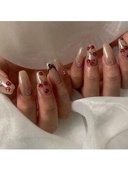 ミラーネイル×さくらんぼネイル