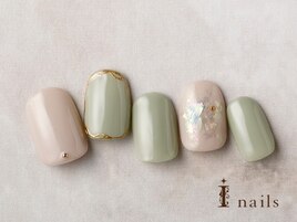 シンプルくすみピスタチオネイル