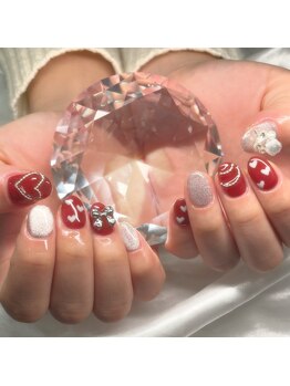 ネイルサロンEUB/レッド×ハートネイル