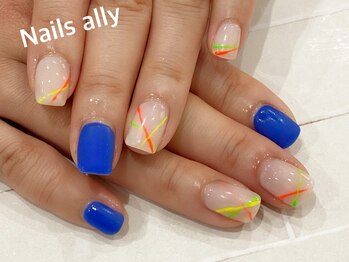 ネイルズアリー 立川店(Nails ally)/マットブルー×ネオンアート