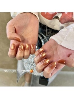 オレンジマグネットネイル