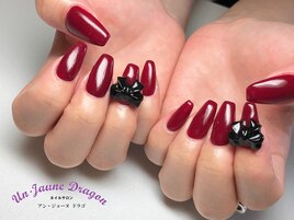ボルドー☆リボンネイル