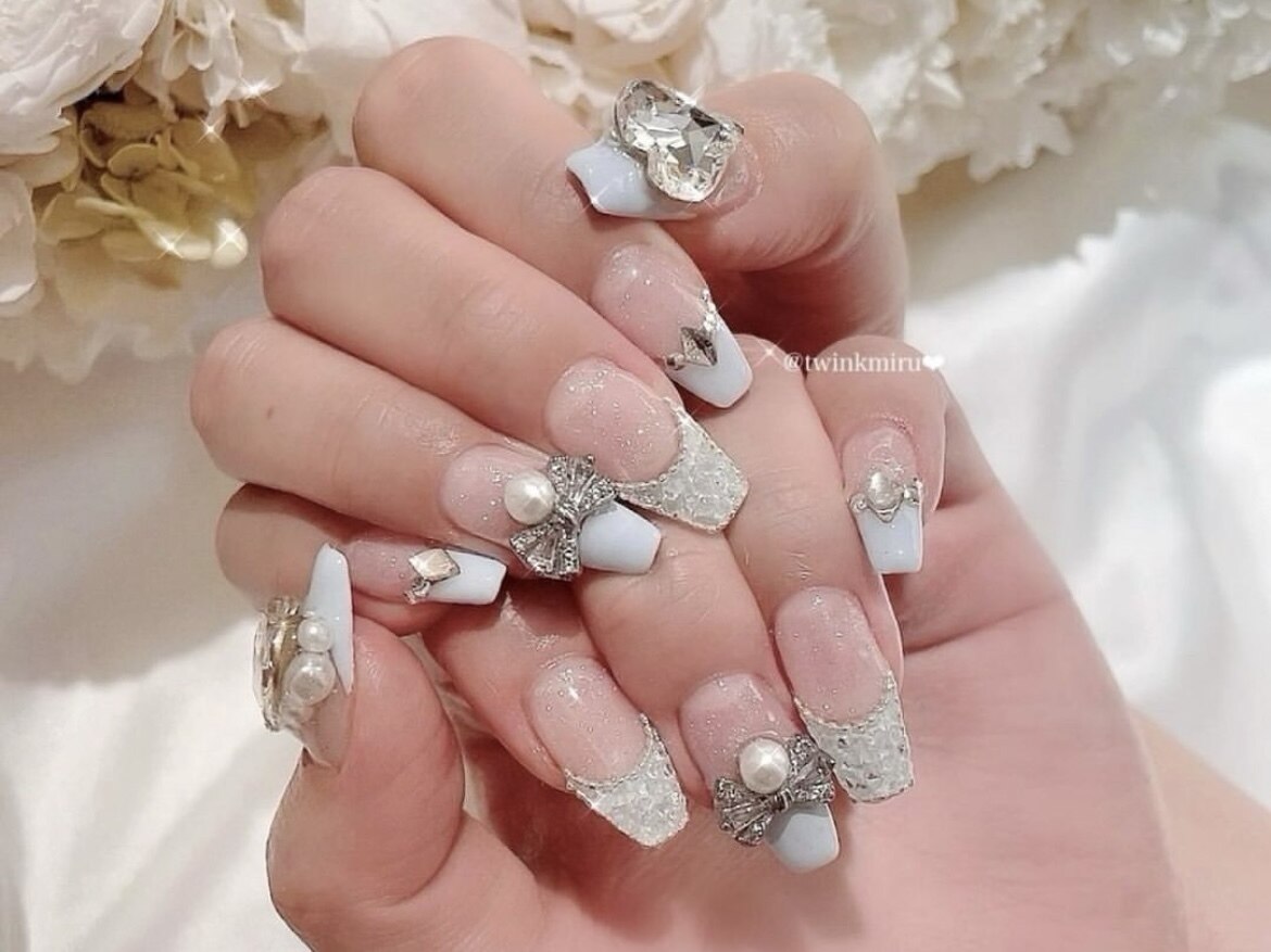 お急ぎ便B♥ ネイルチップ 水色ネイル メンカラネイル ツイード フレンチ お急ぎ便B♥ ネイルチップ 水色ネイル メンカラネイル ツイード