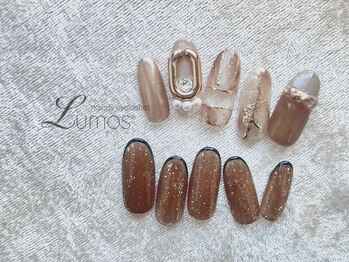 ルーモス 桜川店(Lumos)/チグハグネイル/ブラウンネイル