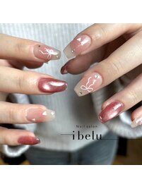 チーク×リボンネイル