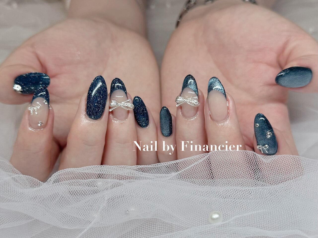 ネイルチップ オーダー ネイビー マグネット フレンチ キルティング サブカル ネイルチップ オーダー ネイビー マグネット フレンチ