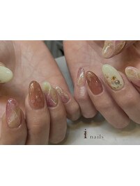 桜ホログラムピンク大理石ネイル