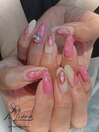 奥行きピンク天然石ネイル