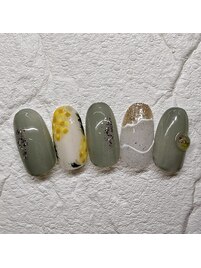 春ネイル/ミモザ/ミラー/押し花