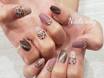 ネイルズアリー 立川店(Nails ally)/レオパード×スモーキーピンク
