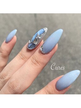 キュアーズ ネイル(CURES NAIL)/ブルーでキラキラネイル