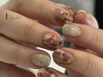 アイネイルズ 吉祥寺店(I nails)/手描きインクフラワー春ネイル