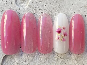 フリークネイル(FREAK Nail)/シンプルピンク押し花 ¥7000