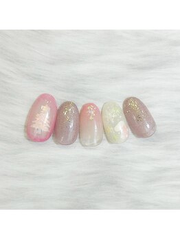 ほんわかピンククリスマスネイル