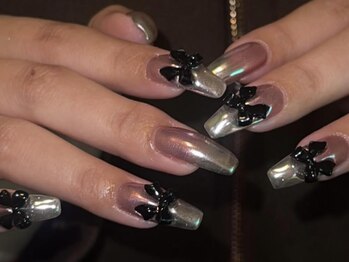 ジェミーネイル エビス(Jemiy nail ebisu)/リボンミラーグラデ韓国