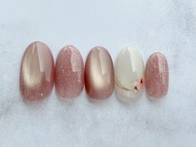 オレンジスティック/マグネット/押し花/ラメ/ピンク