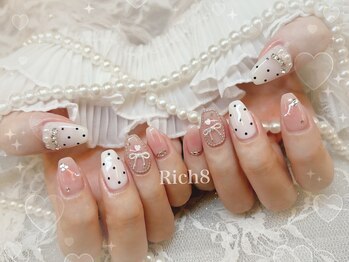 ネイルアンドまつげエクステ リッチエイト 原宿店(Rich8)/ドット×チーク★リボンネイル