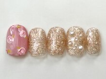 ネイルメゾン 天神店(NAIL MAISON)/ラメピンク薔薇手書き¥6000