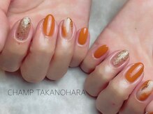 チャンプ 高の原店(Champ)/オレンジマーブルネイル
