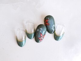 和柄フラワー☆チーク☆オリーブ