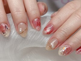 血色ピンクの桜アートネイル
