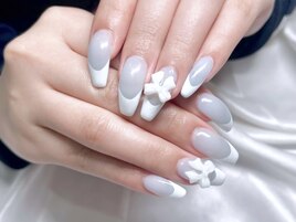 フレンチ/ブルーネイル/リボン