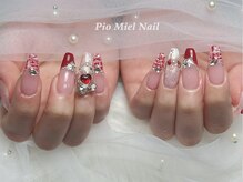 ピオミエルネイル 新宿(pio miel nail)/レッドツイード×ピンク×ハート