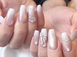 白グラデ×パール×リボン