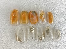 カラネイル 南森町店(calla nail)/グリッター×オレンジ
