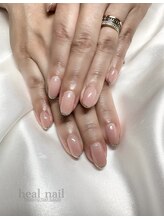 ヒールネイル(heal nail)/pinkbeige×パール×ラメライン