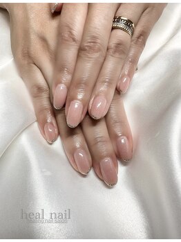 ヒールネイル(heal nail)/pinkbeige×パール×ラメライン