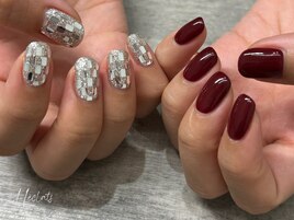 アシメ/キラキラ/ボルドー