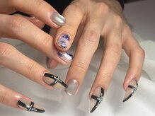 パダアット ヴァラネイル 天神南店(PADA at VALLANAIL)/青インクネイル/黒ラインアート