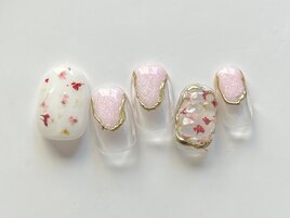 ミラー×押し花ネイル