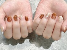 ヒールネイル(heal nail)/brown×もやもやバック凹凸