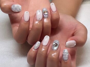 アルティノ ネイル ガーデン(altino nail garden)/水色×ハート×うるうる