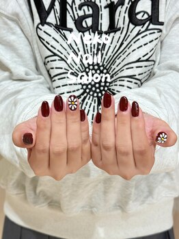 ネコ(Neko)/ぷっくりフラワー 花 赤ネイル