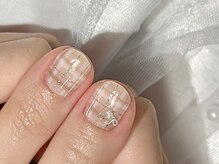 ヒールネイル(heal nail)/naturalチェック柄×ribbon.