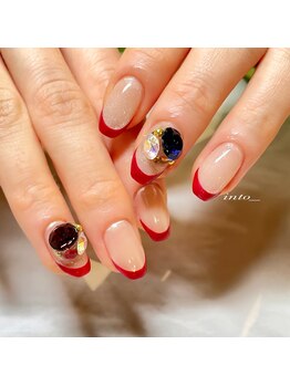 ネイルサロン イントゥ(into_)/ボルドーフレンチ　ビジュー