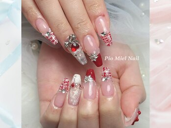 ピオミエルネイル 新宿(pio miel nail)/レッドツイード×ピンク×ハート
