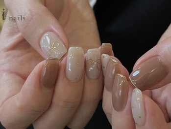 アイネイルズ 吉祥寺店(I nails)/手描き淡色ミラーリボンネイル